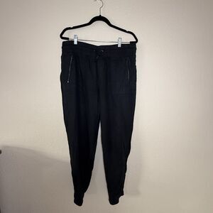 Athleta Cabo Linen Jogger Pants Tapered Drawstring Chambray Black Womens Size 14